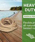 Heavy Duty 1 Inch Natural Jute Rope Twisted Manila Rope 100 Feet Long For Swing Sets Railing Craft Projects Docks Tug Of War