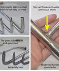 Close-up of stainless steel versatile manhole hook tool T shape grip, welded shank, and hardened tips for manhole covers