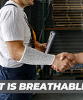 Boss Level Cut Resistant Arm Sleeves Hppe Anti Slash Protective Guards 18 Cm Gray Work Safety Gear For Mechanics And Gardeners Four Pack That Hits Different And Stays Lock Tight during handshake in warehouse.