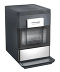 Snag This No Hassle Countertop Ice Maker That Cranks Out 33 Pounds Of Chewable Nugget Ice Daily Featuring A Sleek Black Exterior And Premium Steel Accents For Your Ultimate Home Bar Setup.