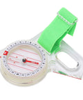 Thumb Orienteering Compass For Outdoor Navigation with green loop, luminous acrylic body, compact hiking tool