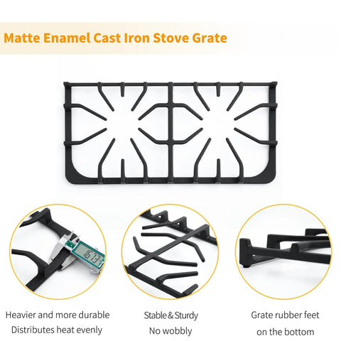 Durable Stove Burner Grate Replacement for Frigidaire and Kenmore Gas Ranges, 20 x 9.6 Inch Cast Iron Matte Enamel Cooktop Grate, Fits FFGF3054TBA FGGF3035RFA Surface Burner Rack