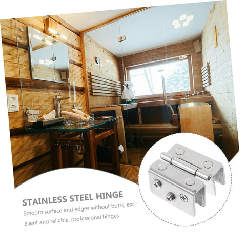 Double-sided stainless steel hinges for glass doors, 2pcs set; close-up view.