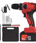 Heavy Duty Brushless Impact Drill Boasting 21 Volt Cordless Muscle And A Beefy 3 8 Inch Chuck with accessories and charger.
