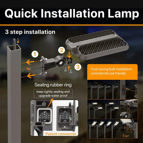 Installation process of 300W LED Parking Lot Light With Quick Install Adjustable Arm Mount Shoebox Design 5000K Daylight