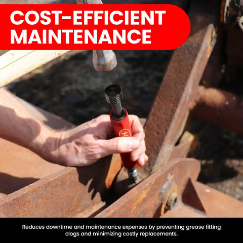 Grease Fitting Cleaning Tool For Quick Clog Removal With Penetrating Fluid And Hydraulic Flush used on rusted machinery