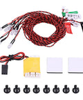 Components of the Dope RC Plane LED Light Kit with Navigation Lights and 8 LED Flashing System arranged on display