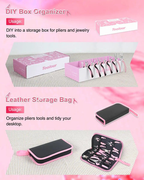 DIY box organizer and leather storage bag for Pro Grade Jewelry Pliers Set For Beading And Wire Wrapping, 8 Pliers With 6 Rolls Kit