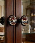 4 Pack Fresh Brewed Coffee Cabinet Knobs Acrylic Round Drawer Pulls For Dresser Cupboard Doors Handles Open Daily Self Serve Cafe Vibe Coffee Bar Decor Accent on wooden cabinet doors