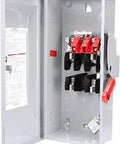 Open view of HF223N 100-Amp 2-Pole 240-Volt 3-Wire Fused Heavy-Duty Safety Switch showing interior components and design