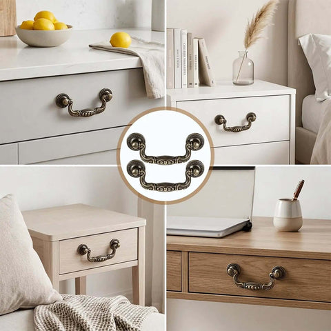 Bronze Vintage Drawer Pull Handles Set Of 4 With Mounting Screws Antique Drop Bail Hardware For Dressers Cabinets Wardrobes