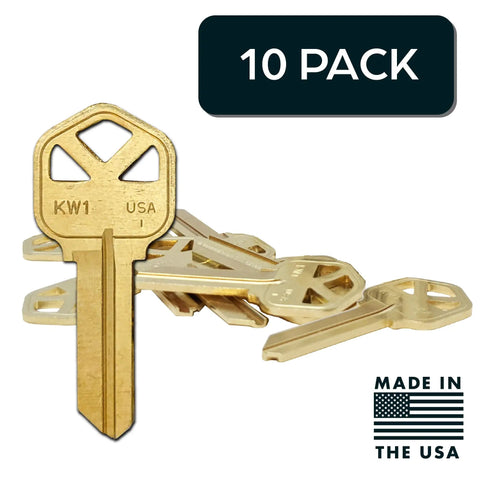 Kwikset KW1 Uncut Brass Key Blanks For Home And Pro Use Pack Of 10 Durable Brass Keys Ideal For Locksmiths, DIYers, Pros