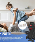 Mother playing with her child next to vacuum bag pack showing 12 Pack Shop Vac Vacuum Bags For 10 14 Gallon Heavy Duty Type F And Type I.