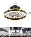 Invisible Ceiling Fan With Lights, 16-Inch Flush Mount With Remote, showing dimensions and LED light components.
