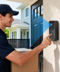 Delivery person using No Drill Doorbell Camera Mount For Blink Video Doorbell Second Generation With Adhesive Tape Mount