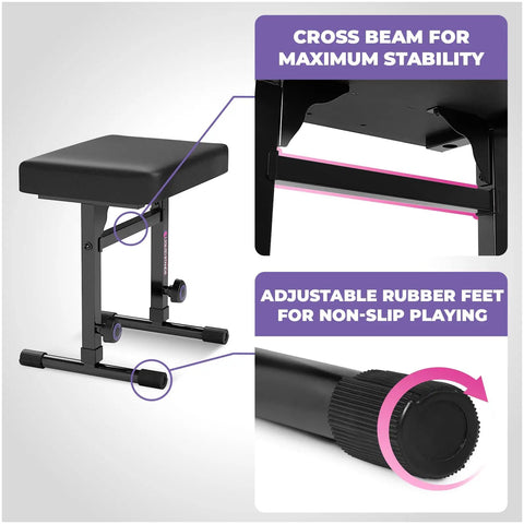 Heavy Duty Portable Keyboard Stand And Adjustable Bench Set for stability and non-slip playing with Z-style frame.
