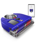 360 Vis Nav Robot Vacuum With Ridiculously Powerful Suction Twice The Power Of Other Bots On All Floor Surfaces Three Way Cleaning Brush Bar Wide Diameter To Cut Hair And Prevent Pet Hair Tangling Smart Navigation For Quick Mess Cleanup in purple with phone app on display