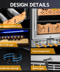 Design details of Premium Cigar Humidor Cabinet with Humidity and Temperature Control, 88L capacity and 640 cigars, Spanish cedar drawers.