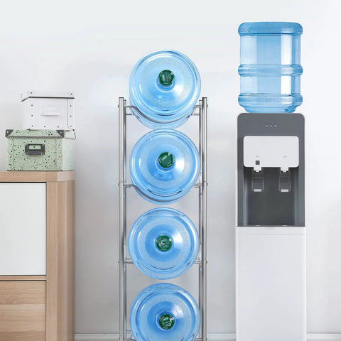 4 Tier Water Jug Rack Stand For 5 Gallon Jugs, Detachable Dispenser Holder For Home Kitchen Office, Heavy Duty Steel With Silver Finish