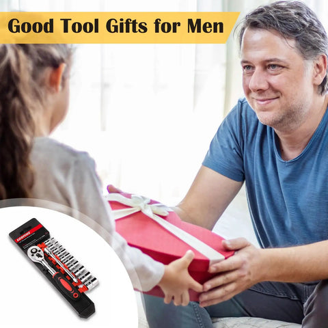 Compact Quarter Inch Drive Ratchet Socket Set With Ten Metric Sockets From Four To Thirteen Millimeters as a gift