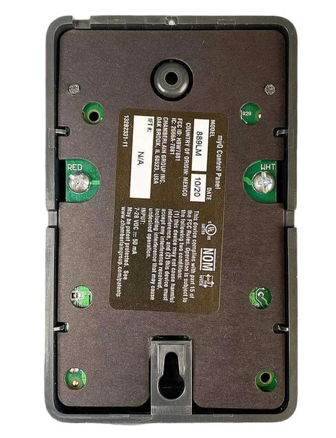 Back view of Security Plus 2.0 WiFi Motion Detecting Control Panel With Automatic Lighting 886LMW, screws and buttons visible.