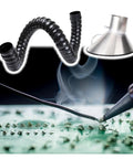 Ditch That Stale Shop Air Fast With This Heavy Duty Articulated Fume Extractor Hose With Hood Built For Soldering Benches And Workshop Laser Cutters Adjustable 49 Inch Duct Arm showing flexible black hose and metal hood.