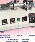 Control panel of Kickstart Your Maker Rig With Slick 1000W Filament Extruder showing temperature and current settings.