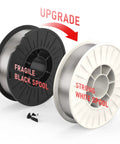 Smooth As Butter Self Shielding Flux Core Mig Wire E71t Gs for Mild Carbon Steel, showing upgrade from black to white spool.