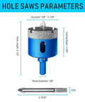 Five Eighths Inch Diamond Hole Saw With Pilot Guide Drill Bit shown with dimensions and specifications for precise cutting.