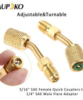 Two Pack 5/16 To 1/4 SAE Quick Couplers 45 Degree Angled Vacuum Adapter For R410A Ductless Mini Split Systems HVAC