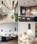 Sleek 4 Inch Led Pendant Lights, 25W Cylinder Hanging Fixtures With Dip Switch, Modern Eye Care Indoor Ceiling Lamps for kitchen and dining spaces.