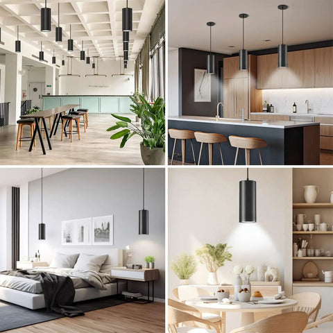 Sleek 4 Inch Led Pendant Lights, 25W Cylinder Hanging Fixtures With Dip Switch, Modern Eye Care Indoor Ceiling Lamps for kitchen and dining spaces.