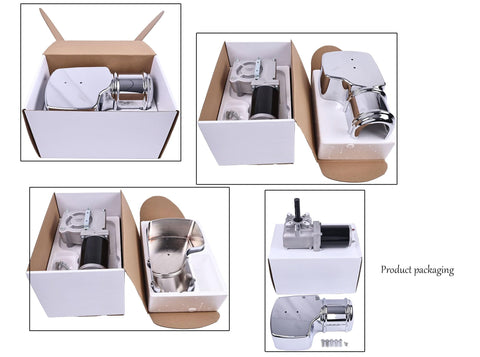 Product packaging of 60 To 1 Gear Ratio Dump Truck Roll Tarp Motor 12V 600W Sealed Worm Gear With Chrome Cover
