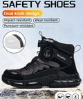 Composite Toe Safety Work Sneakers For Men And Women Lightweight Anti Smash Footwear With Kevlar Puncture Resistant Midsole And Non Slip Outsole Grey All Day Comfort black side view, dual knob design