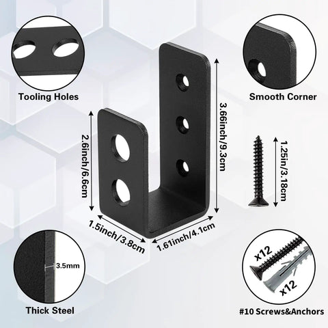 Heavy Duty 2x4 Door Barricade Brackets Kit With Screws And Anchors For Home Shed Barn Garage Doors Open Bar U Bracket Fits 2x4 Lumber Secure Your Entry No Fuss Install No Drill Required showing dimensions and materials