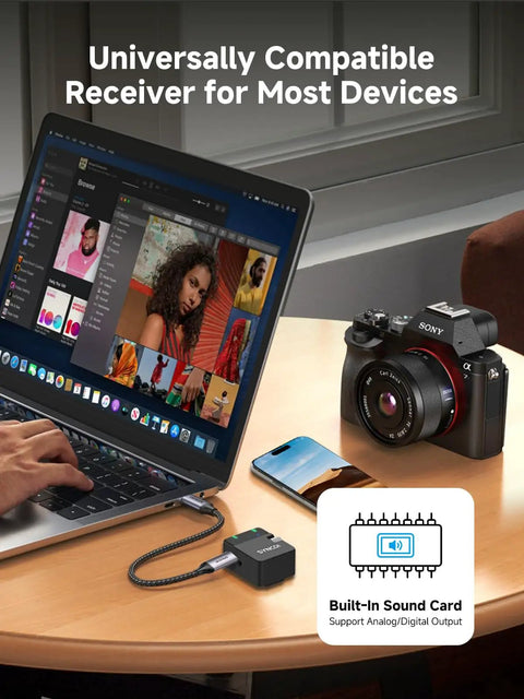D2 Wireless Shotgun Microphone With Hypercardioid Condenser Pickup connected to laptop and camera, ideal for filmmakers and YouTube