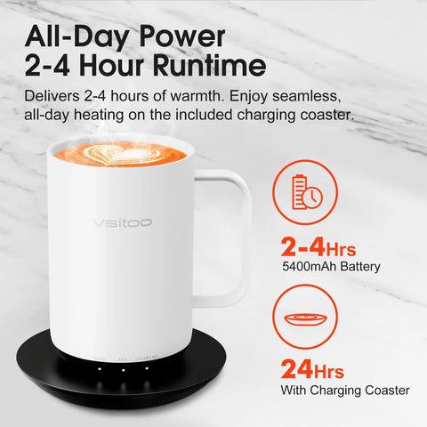 Smart Self Heating Coffee Mug With AI Temp Control And 20 Oz Capacity To Keep Your Morning Brew Piping Hot on black charging coaster.