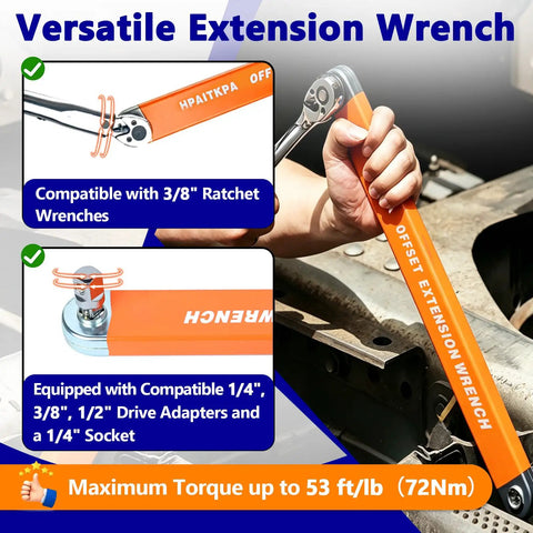 Offset Extension Wrench Kit With Clamps And Drive Adapters 1/2, 1/4, 3/8, Reach Tight Spaces, Universal Wrench Set in use