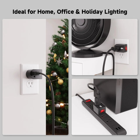 3 Pack Grounded Outlet Switch With On Off Single Outlet Adapter for wall outlet used for Christmas lights and office appliances