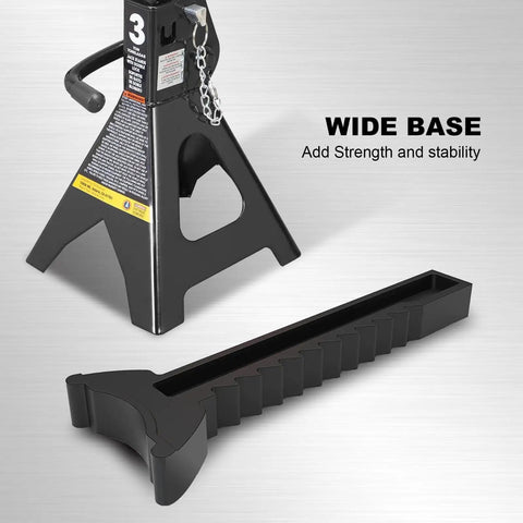 Beefy 3 Ton Double Locking Steel Jack Stands Set 2 Pack Black Heavy Duty Vehicle Lifting Supports After Jacks Wide Base View