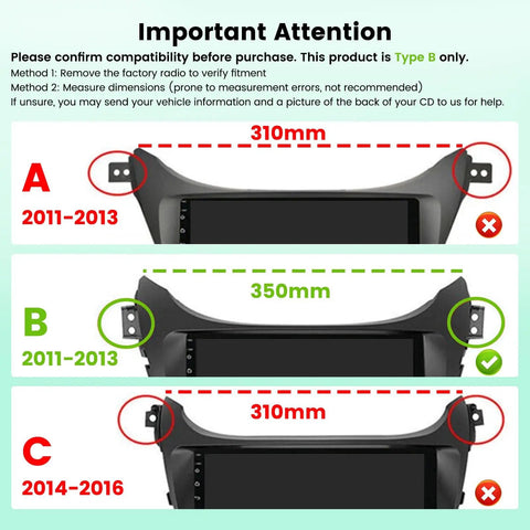 Compatibility guide for Hyundai Elantra 2011 2012 2013 Android Car Stereo With 9 Inch Touch Screen Slick Dash Kit installation