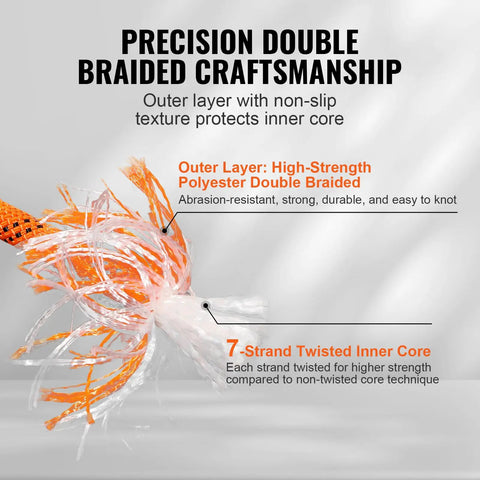 Close-up of 7/16 Inch Double Braid Polyester Rope showing outer and inner layers with described features