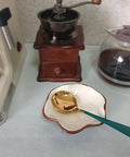 Flower Ceramic Tea Spoon Holder and Coffee Spoon Rest for Coffee Bar Station with gold spoon, adding cozy kitchen vibe