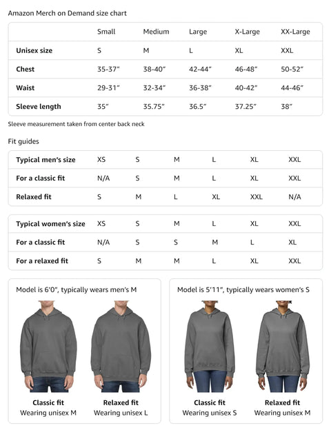 Amazon Merch size chart with models featuring Paddling Pro Outrigger Canoe Hoodie With Hawaiian Design For Adults, XXL.