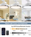 Retractable 42 Inch Smart Ceiling Fan with Light showing different color temperatures in cozy living room settings.