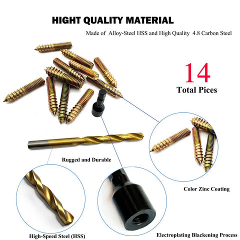 12 Pack Three Eighths Inch By Sixteen Threads Hanger Bolts With Pro Grade Alloy Steel Driver And HSS Twist Drill Self Tapping