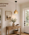 efperfect 7.5 in Gold Pendant Light Fixture, Modern Kitchen Island Lighting above an entryway table with decorative items.
