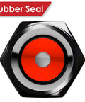 Close-up of Heavy Duty Tire Valve Caps 12 Pack With O Ring Seal, Hexagon Design, Lightweight Aluminum Alloy Black, showing rubber seal