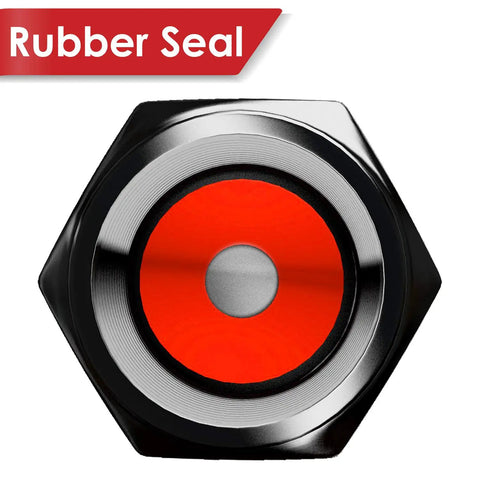 Close-up of Heavy Duty Tire Valve Caps 12 Pack With O Ring Seal, Hexagon Design, Lightweight Aluminum Alloy Black, showing rubber seal