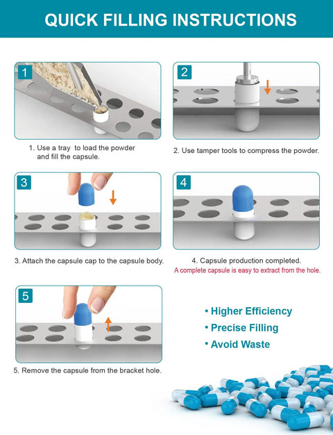 All In One Capsule Filling Tray Kit For Every Capsule Size 000 Through 5 With Holder, Includes Spoons, Spatulas, Scoops, And Tools For DIY Gel Capsules, Make Your Own Empty Capsule Fill Quickly And Easily, quick filling instructions